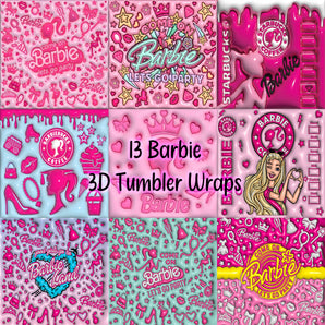 X13 3D Tumbler Inflated Barbie Designs - Tumbler Templates - Tumbler Wrap - DIGITAL DOWNLOAD - PNG Files