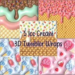 3D Tumbler Inflated Ice Cream Designs - Tumbler Templates - Tumbler Wrap - DIGITAL DOWNLOAD - PNG Files