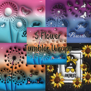 3D Tumbler Inflated Flower Designs - Tumbler Templates - Tumbler Wrap - DIGITAL DOWNLOAD - PNG Files
