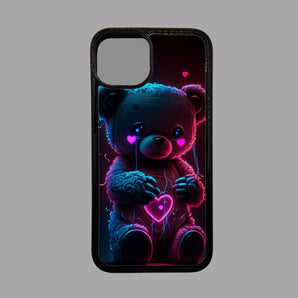 Neon Pink Bear with Heart Animals -  iPhone Case
