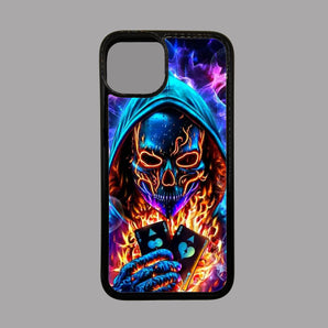 Neon Fire Skull and Cards - iPhone Case