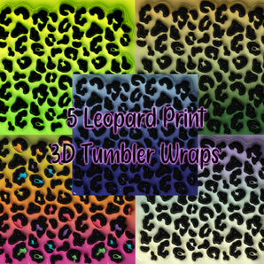 3D Tumbler Inflated Leopard Print Designs - Tumbler Templates - Tumbler Wrap - DIGITAL DOWNLOAD - PNG Files