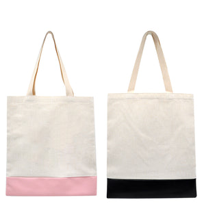 Linen and PU Leather Tote Shopping Bag - 40 x 34 cm - Pink