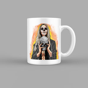 Woman holding a Skull Mug