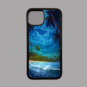 Blue Beach with Palm Trees -  iPhone Case