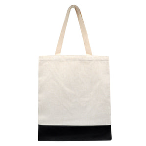 Linen and PU Leather Tote Shopping Bag - 40 x 34 cm - Black