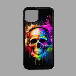 Paint Splat Skull With Headphones 2 - iPhone Case