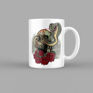 Skull with a Snake in Eyes and Roses Skull & Zombies Mug