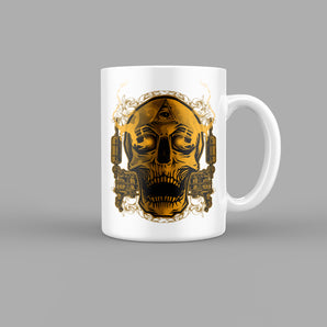 Gold Skull with Tattoo Guns Skull & Zombies Mug