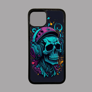 Colourful Skull with Headphones - iPhone Case