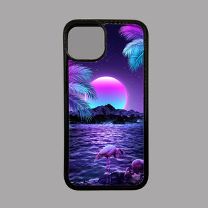 Pink and Purple Moon with Flamingos -  iPhone Case