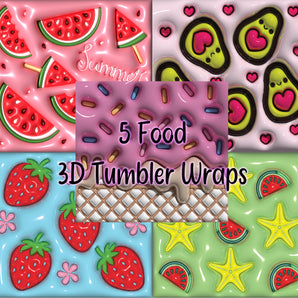 3D Tumbler Inflated Food Designs - Tumbler Templates - Tumbler Wrap - DIGITAL DOWNLOAD - PNG Files