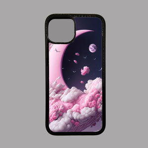 Pink Half Moon and Clouds - iPhone Case