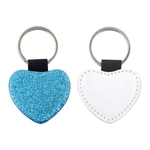 Blue Heart Glitter PU Leather Keyring