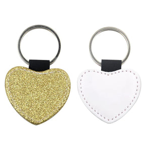 Gold Heart Glitter PU Leather Keyring