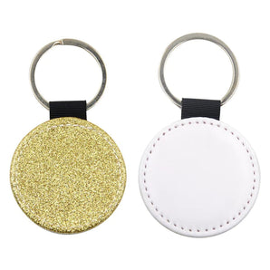 Gold Round Glitter PU Leather Keyring