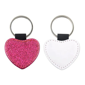 Pink Heart Glitter PU Leather Keyring