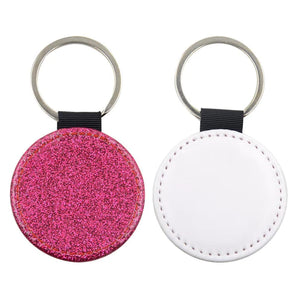 Pink Round Glitter PU Leather Keyring