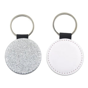Silver Round Glitter PU Leather Keyring