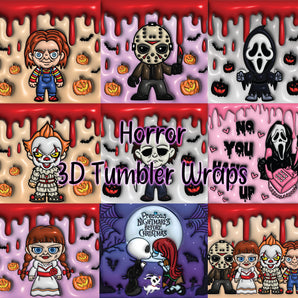 X19 3D Tumbler Inflated Horror Character Designs - Tumbler Templates - Tumbler Wrap - DIGITAL DOWNLOAD - PNG Files